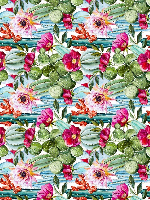 Tovaglia decori Cactus e Fiori Fucsia