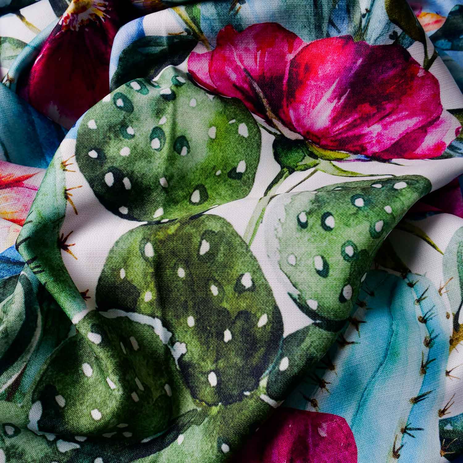 Tovaglia decori Cactus e Fiori Fucsia